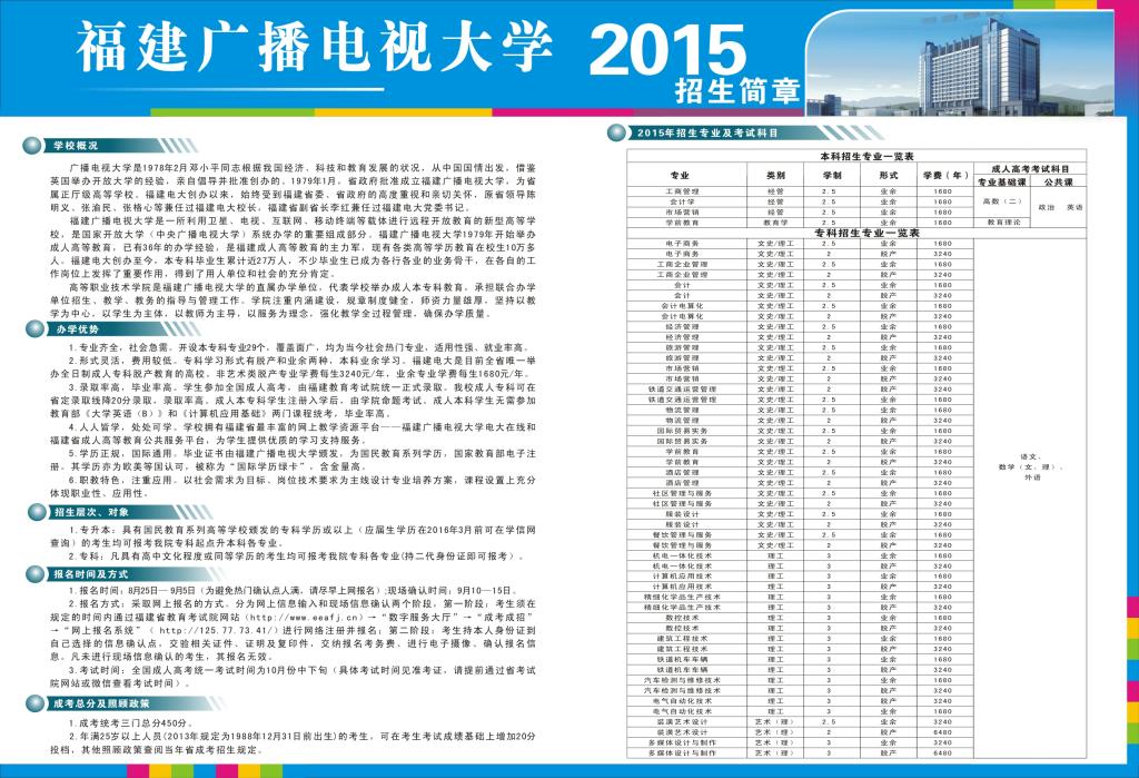 福建电大2015年成人本专科招生简章B面